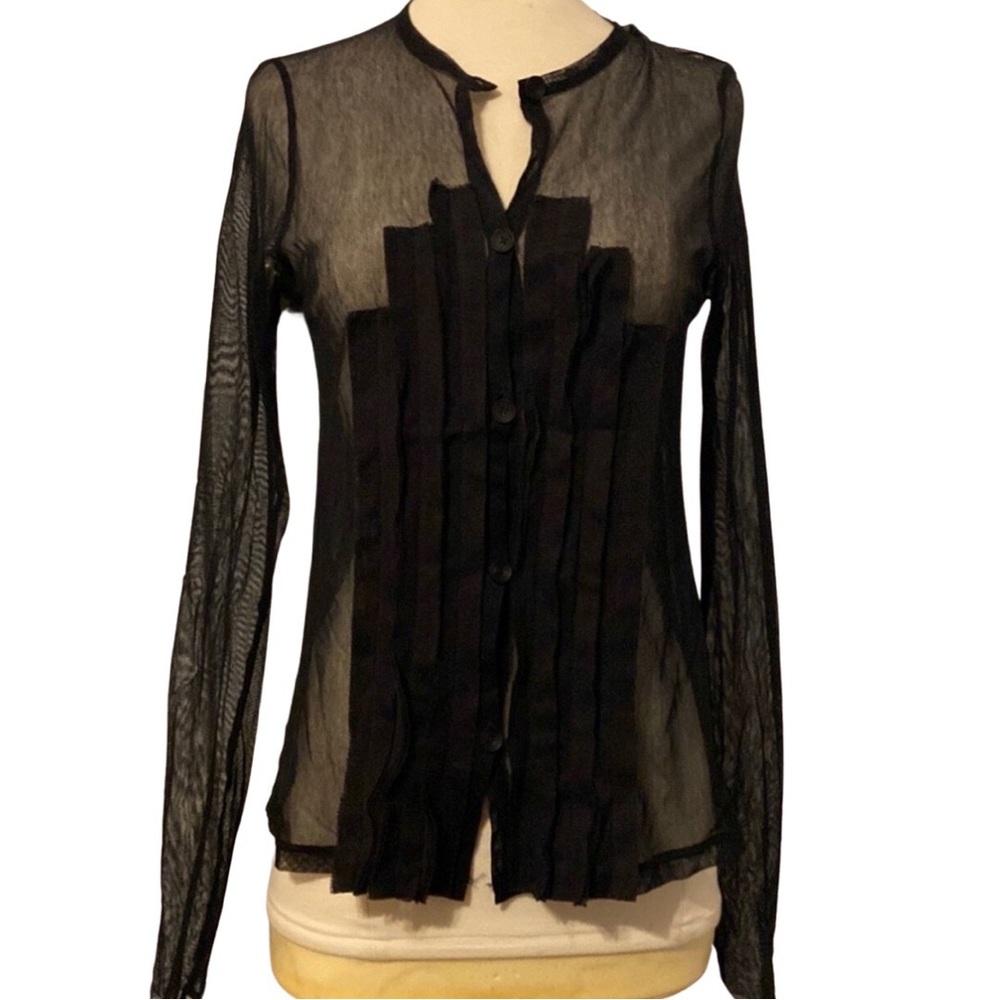 LILITH Made in Italy RARE tuxedo front sheer blouse L/42 black- perfect layering
